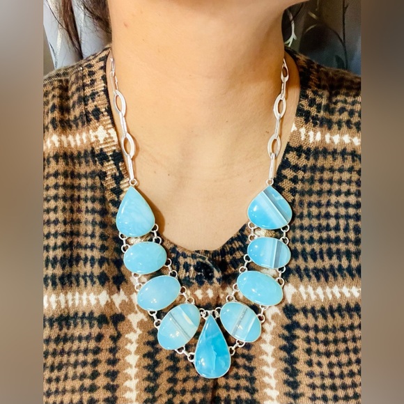 Light Blue Botswana Agate Statement Necklace - Picture 10 of 10